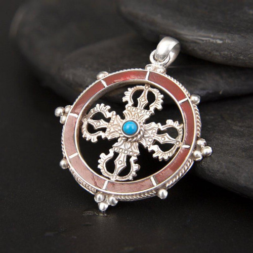 Double dorjee wirh stone satted pendant