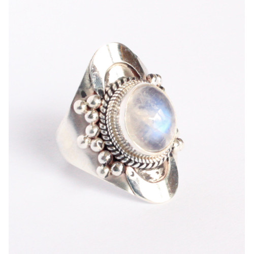 Nepalese handmade silver ring  side half moon with ball