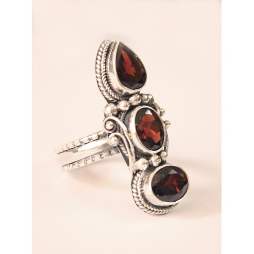 Nepalese handmade silver three stone ring