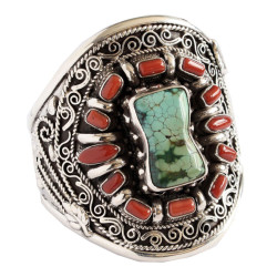 Turquoise and coral stone lagre bracelet