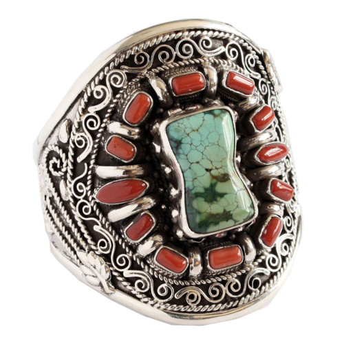 Turquoise and coral stone lagre bracelet